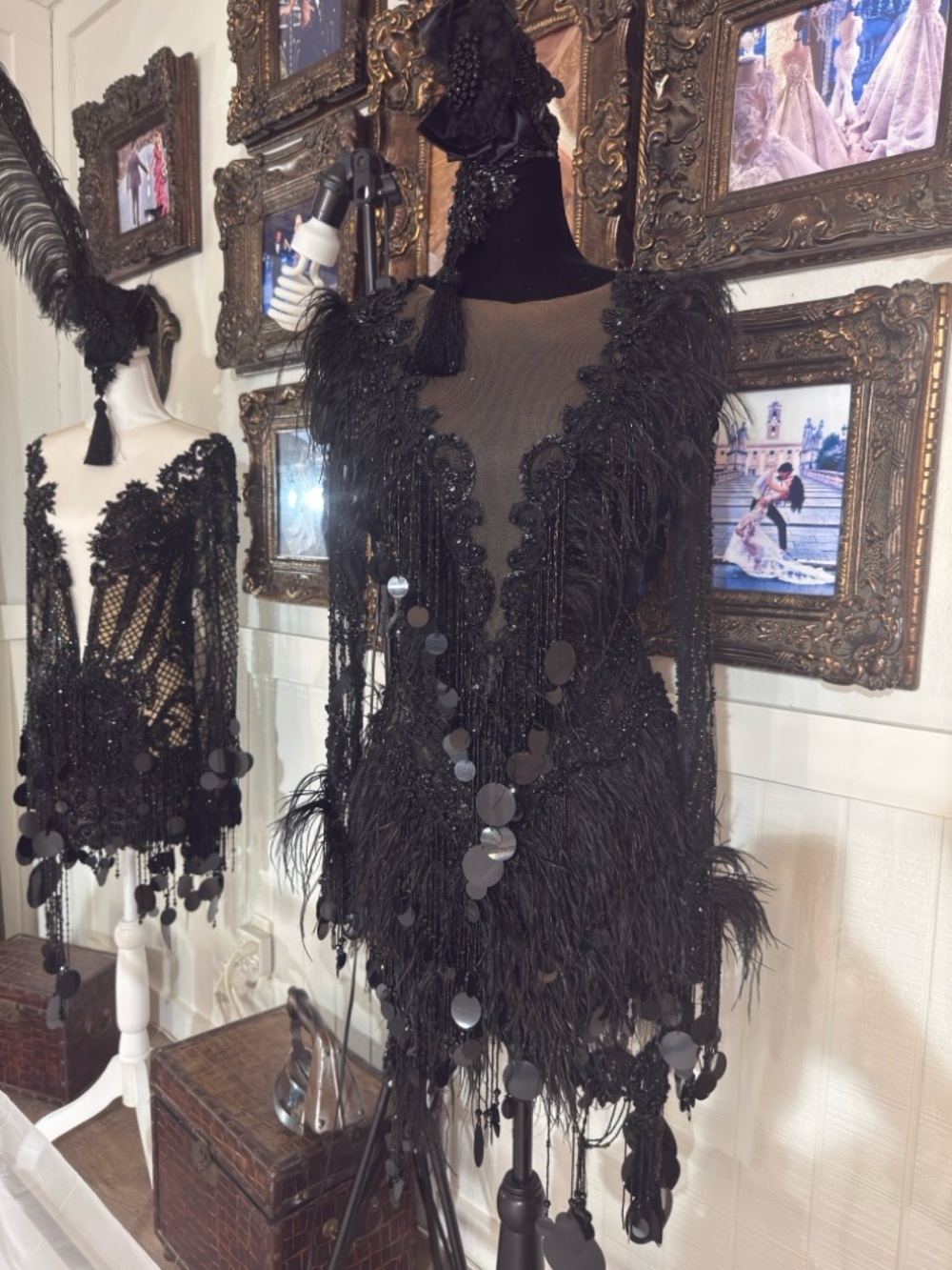 Black Feather & Sequin Mini Dress - Elegant Evening